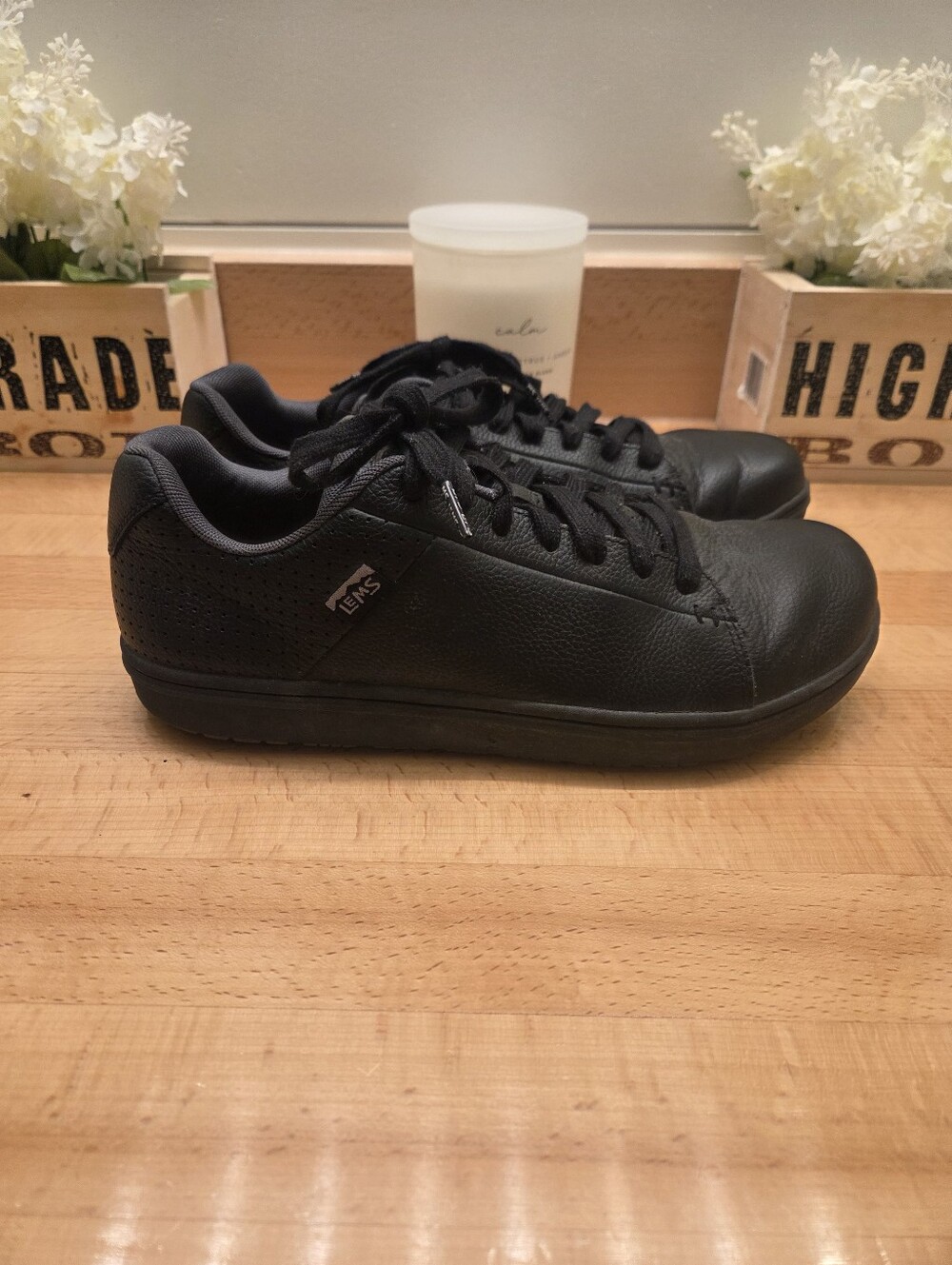 Lems Kourt Grip Midnight Black Leather Barefoot Shoes Mens 9
